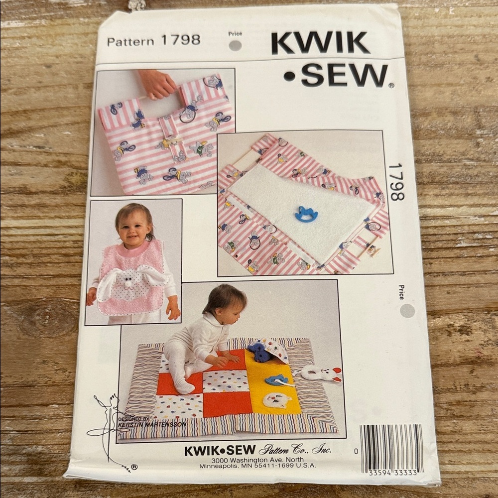 Vintage Kwik Sew Baby Play Quilt Bib Changing Pad Uncut Sewing Pattern 1798